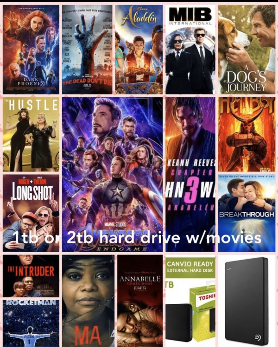 2TB Portable External Hard Drive with 1,000+ MOVIES PRELOADED in 1080p