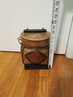 Storage Container; brown and red; handle broken on top-$5 Thumbnail
