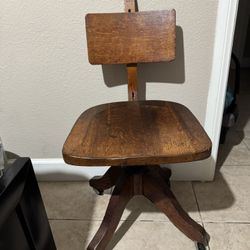 Antique Industrial Oak Swivel Desk Chair 