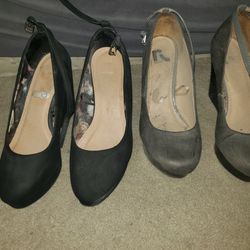 Black And Grey Wedge Heels