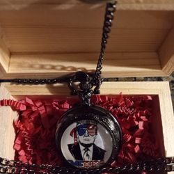 TRUMP POCKET WATCH/WORKS GREAT/ WOODEN BOX AND GIFT BAG IS INCLUDED