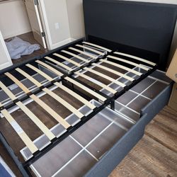 Queen Size Upholstered Bed Frame with 4 Storage Drawers Very Clean and Excellent Condition 