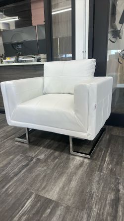 vidaXL 2010s Modern White Leather Cube Armchair Chrome Legs