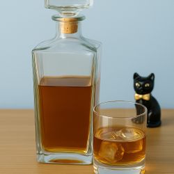 UG Scotland 1970s Clear Glass Liquor Bottle With Stopper, 10”