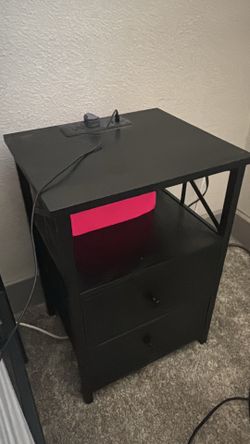 2 Nightstands w/ Outlets + USB Ports & 2 Bar Stools – Great Condition