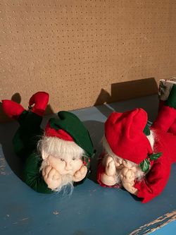 Reduced Christmas plush Gnome Elves figurines pair