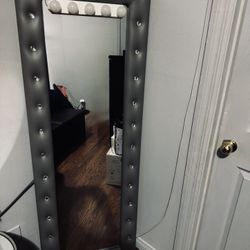 Gray ‘leather’ Mirror With Crystals