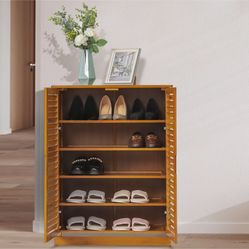 MoNiBloom Bamboo 5 Tiers 15 Pairs Organizer Shoes Rack Blinds 