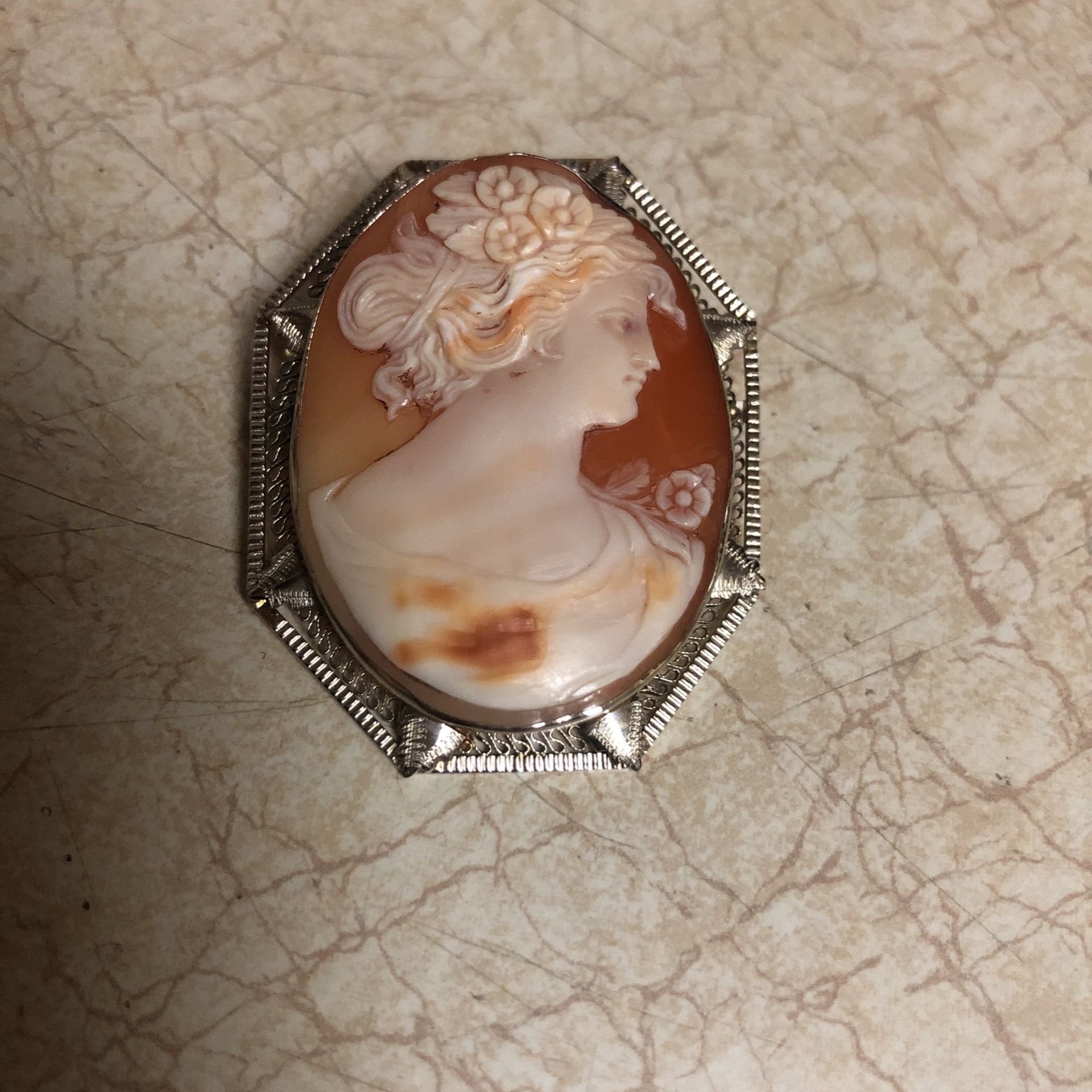 She’s Beautiful Made In Italy 14K With Detailed Border Pin Or Pendant