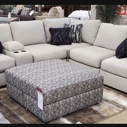Kellway Bisque Modern Fabric 7 Piece Sectional Sofa| Brand New| Living Room Set | $39 Down Payment 