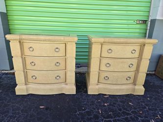 Pair of Traditional 3-Drawer Nightstands with Stone Inlay