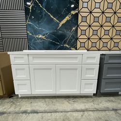 60” White Bathroom Vanity | 3 or 6 Drawers | Solid Wood + Plywood | Single / Double Sink