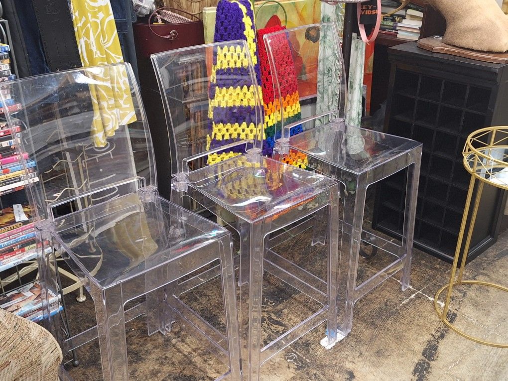 3 Clear Bar Stools with detachable "Back"