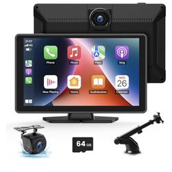 Wireless Carplay Screen for Car 4K Dash Cam, Apple CarPlay & Android Auto,9" HD Touchscreen with 1080P Backup Camera, GPS Navigation/Mirror Link/Voice