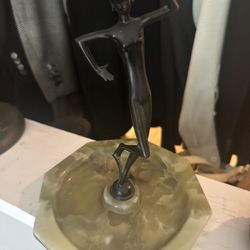 Ashtray Antique Bronze Art Deco With Onyx Base