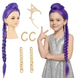 NEW , K-POP 33” inches Long Purple Braid Wig & Accessories Anime Costume Natural Look Small
