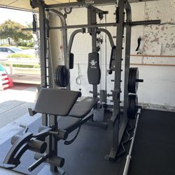 Vesta Fitness Smith Machine 2001 w/Bench Attachment | 230lb Bumpers Weights | 7ft Olympic Bar | Fitness | Gym Equipment | FREE DELIVERY 🚚 
