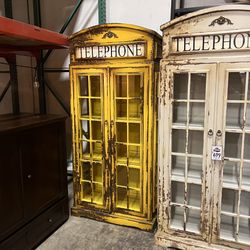 Yellow Teak Wood Telephone Box Bookshelf Storage Case 