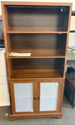 5-Tier Bookshelf, 65" Bookshelf with Multi-Color Ambient Lights (APP Remote Control), Tall Display Shelf with Cabinet Doors, Rustic Brown