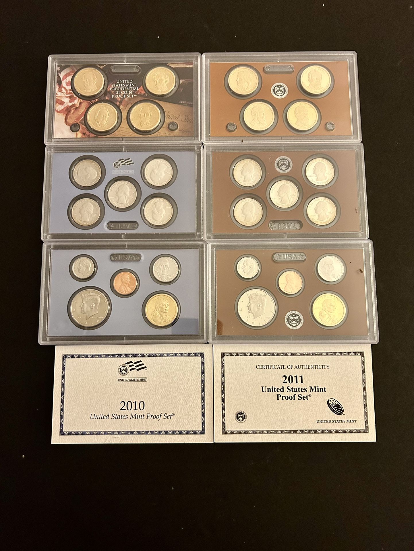 Coins – Brilliant Uncirculated 2010S and 2011 S proof sets in original mint packaging – total 28 coins