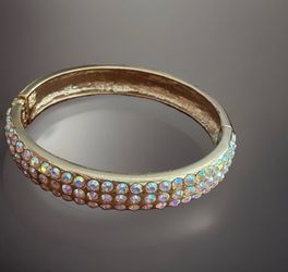 Vtg KIRKS FOLLY Light Pink AB Glass Rhinestones 3 Rows Bangle Bracelet