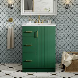 24” Modern Green Bathroom Vanity with Undermount Sink and Drawers