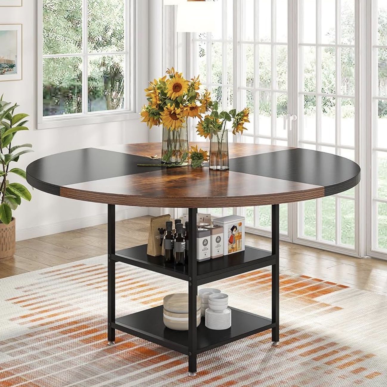 Tribesigns 47 inch Round Dining Table for 4, Wood Kitchen Table Large ...