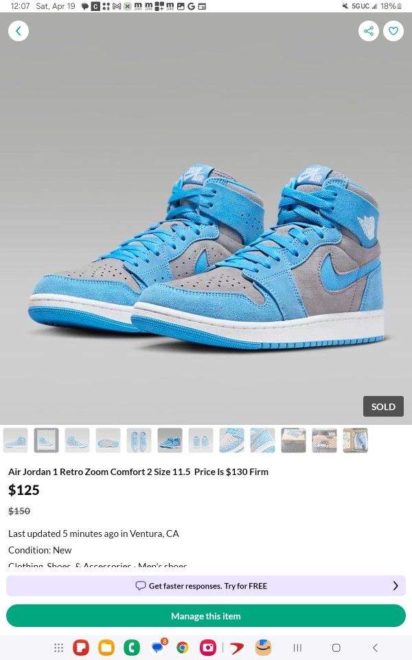 Air Jordan 1 Retro Zoom Comfort 2 Size 11.5 In Person Price Is $170 Firm