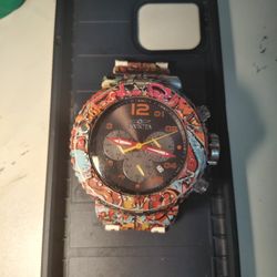 Invicta Men's 52mm Grand Pro Diver Chronograph Orange Hour Marks Hydroplated Graffiti Stainless Steel Watch (Model: 36775)