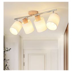 Kaissen LED 4 Light Track Lighting Kit, Wooden Ceiling Spotlights with Fabric Shades, Modern Track Light Fixture
