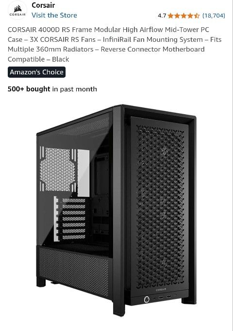CORSAIR 4000D RS Frame Modular High Airflow Mid-Tower PC Case