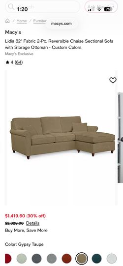 Macy's Reversible Chaise Sectional + Storage Ottoman