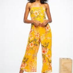 Papaya mustard floral printed Jumpsuit Sz L