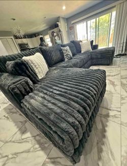 Large Grey Plush Sectional Sofa  $50 Down