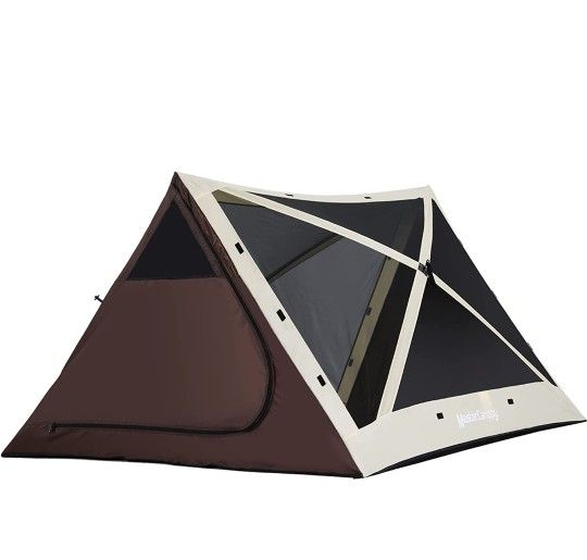 7x7 Pop up Screen House Room, Triangle Canopy Portable Pop up Screen Tent, Escape Shelter Camping Tent (7x7, Beige&Coffee)