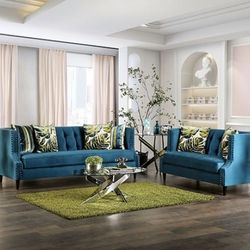 Brand New Super Plush Dark Teal Sofa & Loveseat (Pillows Included)