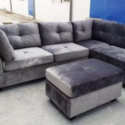
÷ASK DISCOUNT COUPON😎 sofa Couch Loveseat Living room set sleeper recliner daybed futon ÷ Sie Silver Sectional With Ottoman 