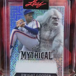 2023 Dwight Gooden Leaf Exotic Mythical baseball trading card depicted with a mythical yeti creature. 1/1