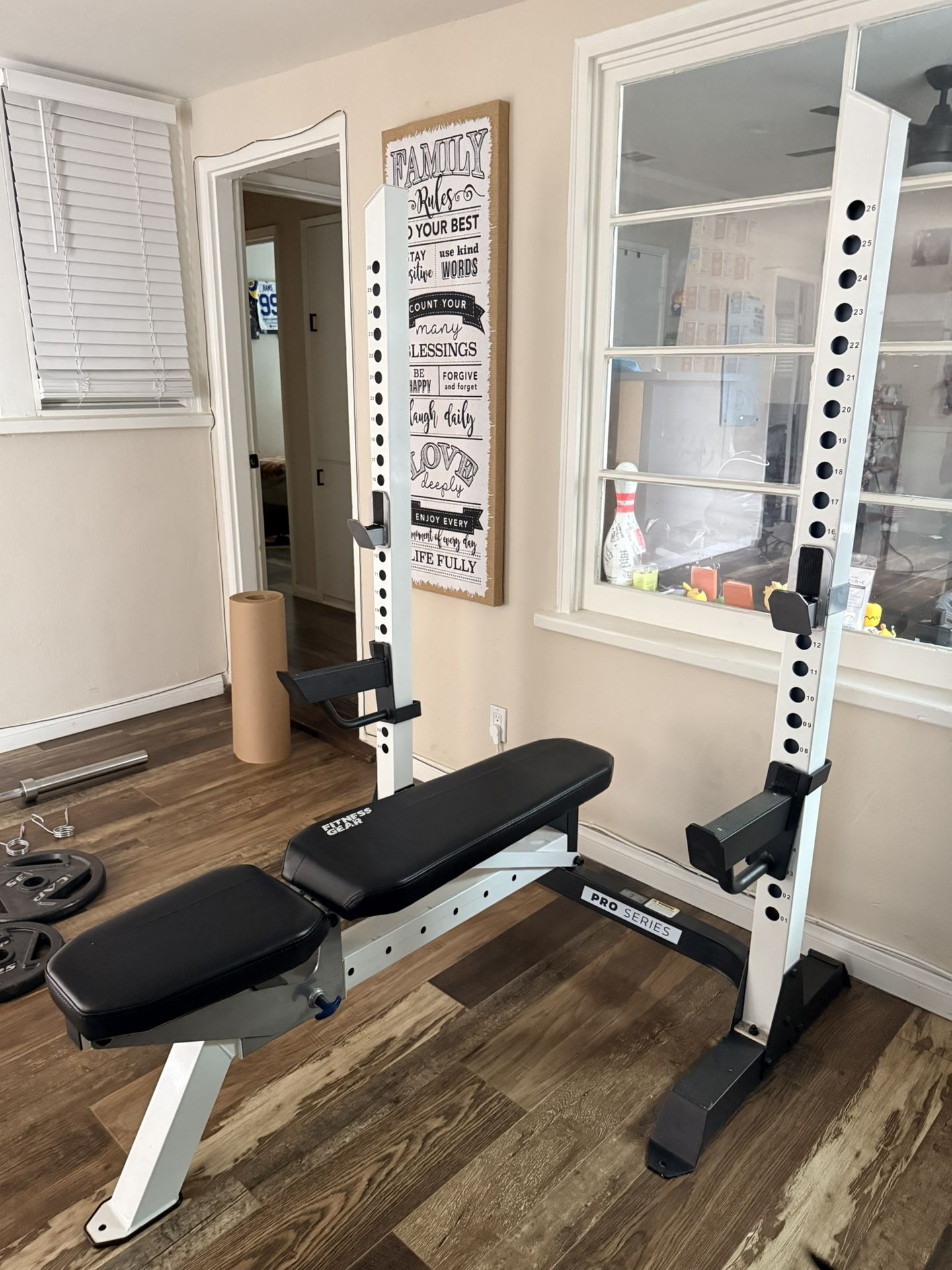 Fitness Gear Adjustable Weight Bench And CAP Weights 2-45, 2-35, 2-25,