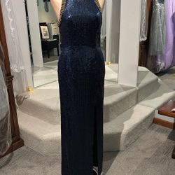 Navy Sequin Floor Length Dress