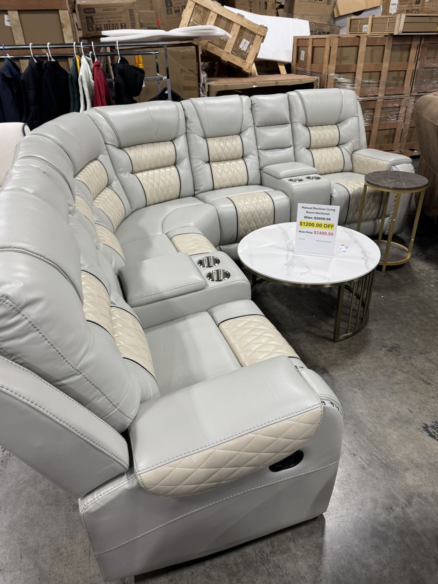 Living Room Recliner Sectional in Grey and Beige 2 Tones (2.21)