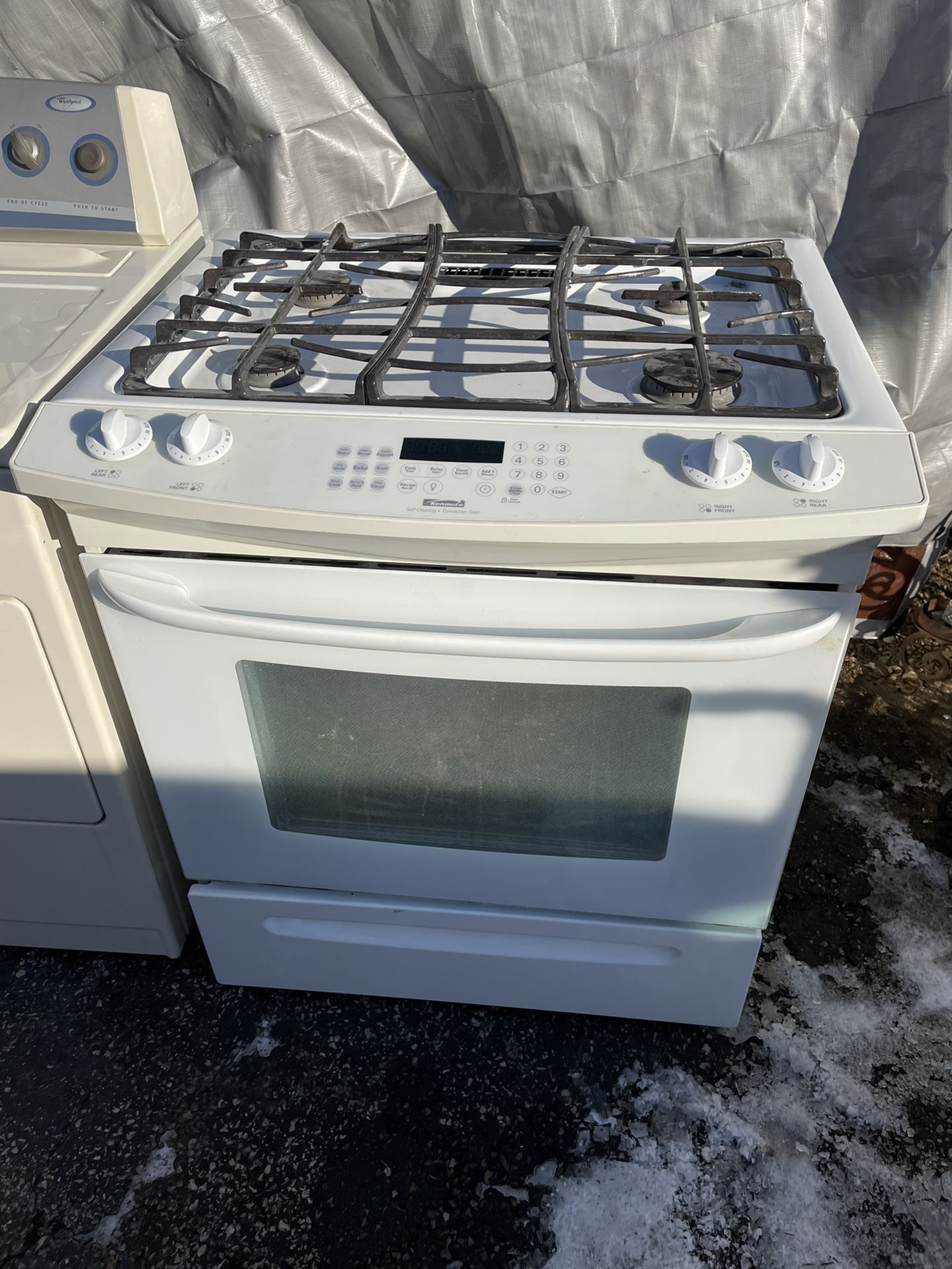 30” Kenmore white Slide in gas range Kitchen stove convection oven self cleaning 4 Burner