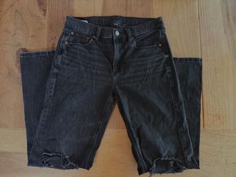 AE Strigid Ripped Low-Rise Baggy Flare Jean Black Sz 4
