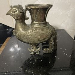 Antique Asian Zun Bird Shaped Water Vessel 5”H