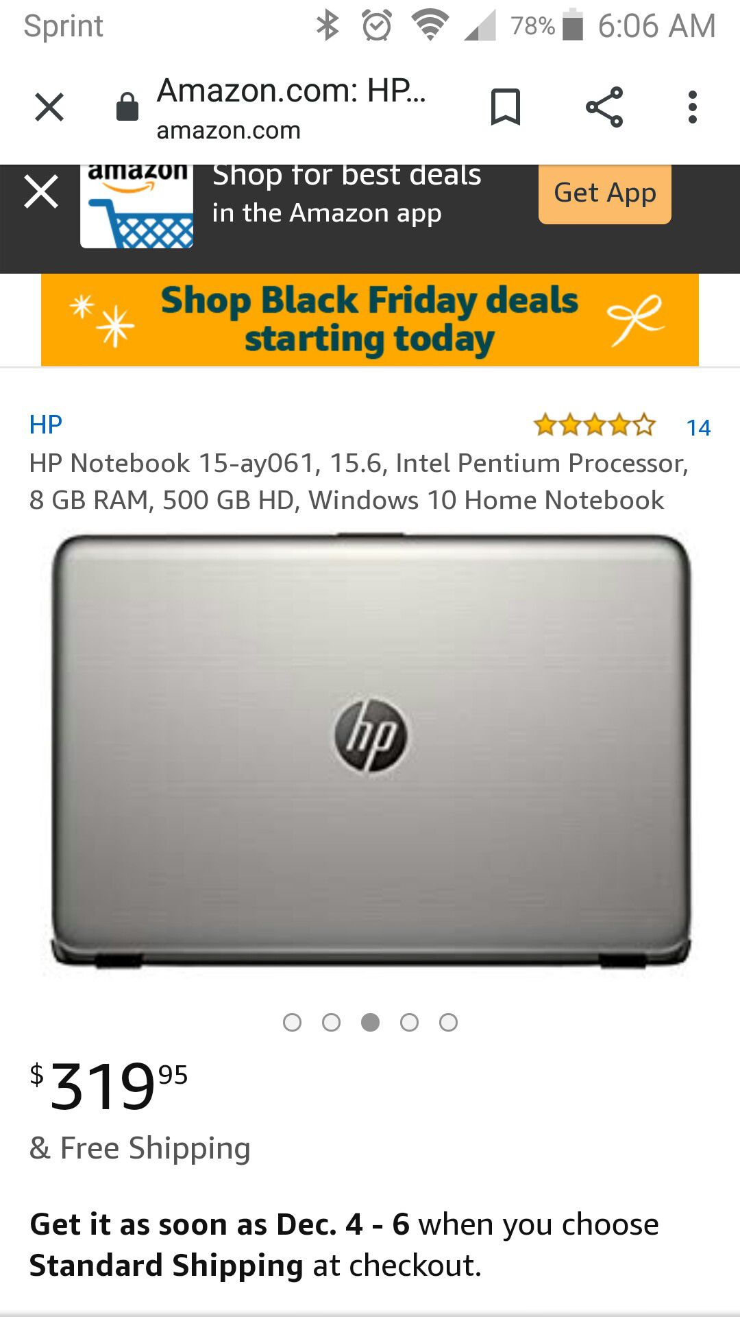 HP Notebook 15-ay061, 15.6, Intel Pentium Processor, 8 GB RAM, 500 GB HD, Windows 10 Home Notebook