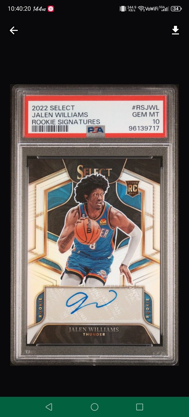 🔥 JALEN WILLIAMS ROOKIE BUNDLE 🔥
💎 2022 Select Auto /249 – PSA 10