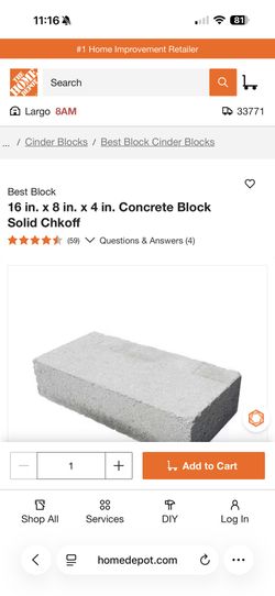 Concrete Cement Cinder Blocks 16 X 8 X 4 Solid Cap