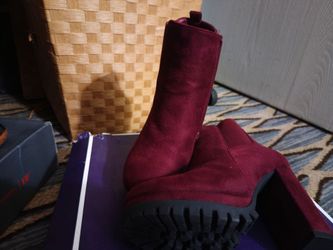 Burgundy Suede Ankle Boots with Chunky Sole size 6