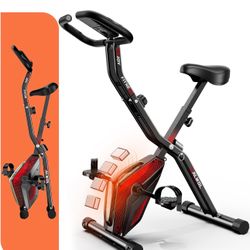 Exercise Bike, 5-in-1 Foldable Stationary Bike Upgraded 16-level Magnetic Resistance 10DB Near-silent Bike Upright Indoor Cycling Bike with 350LB Capa