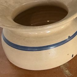 Vintage Stoneware Cuspidor Spittoon Gray Blue Stripe Glazed Pottery Farmhouse